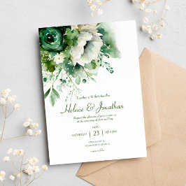 Convite Casamento Botânico Floral de Emerald Green