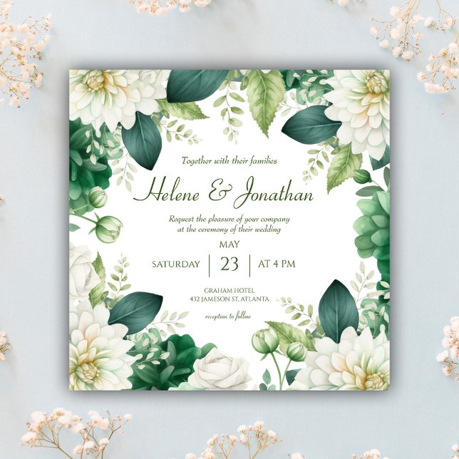 Convite Casamento Botânico Floral de Emerald Green (Emerald Green Floral Botanical Wedding Invitation)