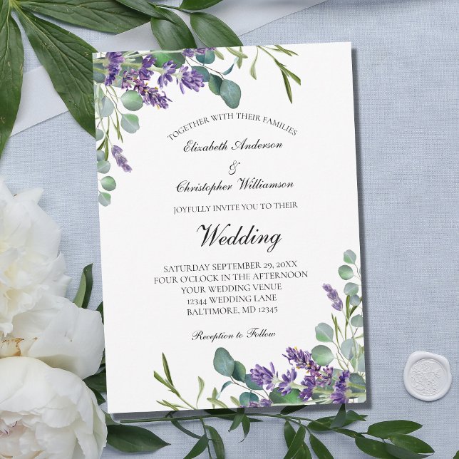 Convite Casamento Botânico Floral de Eucalyptus lavanda (Criador carregado)