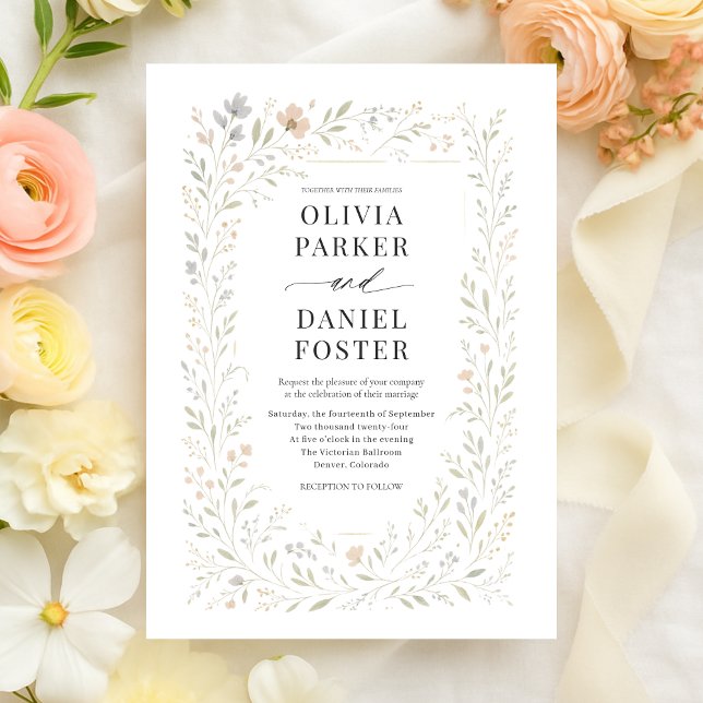 Convite Casamento Botânico Floral de Jardim de Flores Silv (Criador carregado)