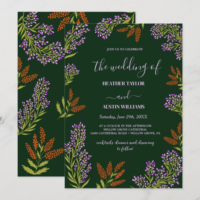 Convite Casamento Botânico Floral de Lilás Colorido  (Frente/Verso)