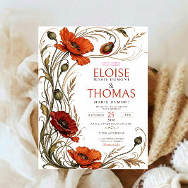 Convite Casamento Botânico Floral de Papoula Art Nouveau