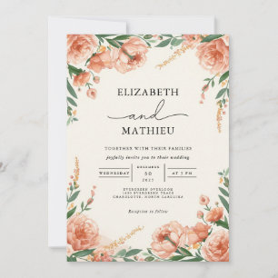 Convite Casamento Botânico Floral de Peach Elegante
