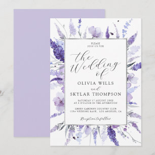 Convite Casamento Botânico Floral de Prata Roxa lavanda