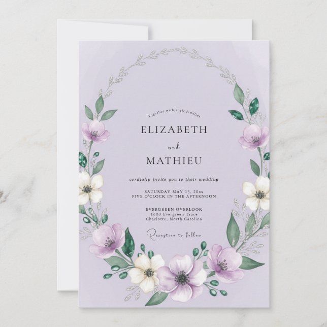 Convite Casamento Botânico Floral de Romance Vinca Menor (Frente)