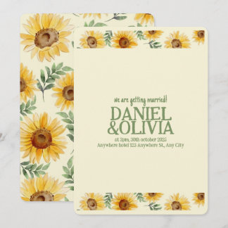 Convite Casamento Botânico Floral de Sunflower Eucalyptus