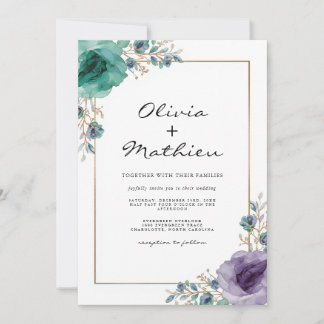Convite Casamento Botânico Floral de Teal Emerald