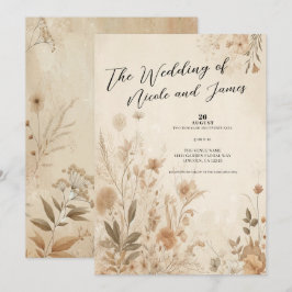 Convite Casamento Botânico Floral Delicado Vintage Boho