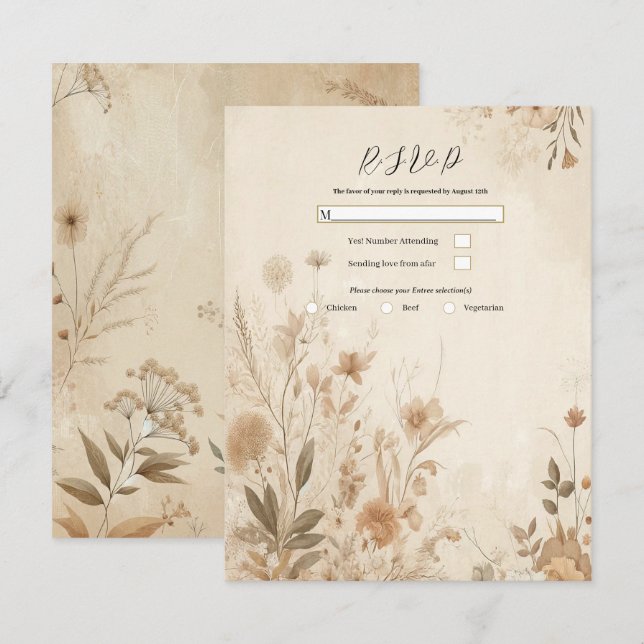 Convite Casamento Botânico Floral Delicado Vintage Boho  (Frente/Verso)