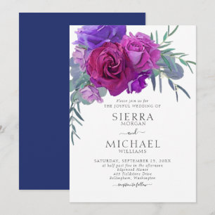 Convite Casamento Botânico Floral do Marinho Lilac Plum E