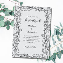 Casamento Botânico Floral Elegante Desenhado à Mão