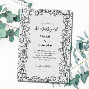 Convite Casamento Botânico Floral Elegante Desenhado à Mão
