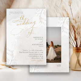 Convite Casamento Botânico Floral Elegante em Script