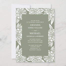 Convite Casamento botânico floral elegante em verde sálvia