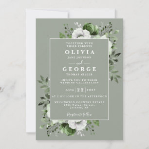 Convite Casamento Botânico Floral Elegante Russo Sage Verd