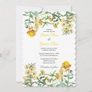 Convite Casamento Botânico Floral em Aquarela Amarela Vint