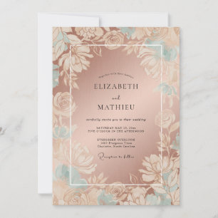 Convite Casamento Botânico Floral em Rose Gold
