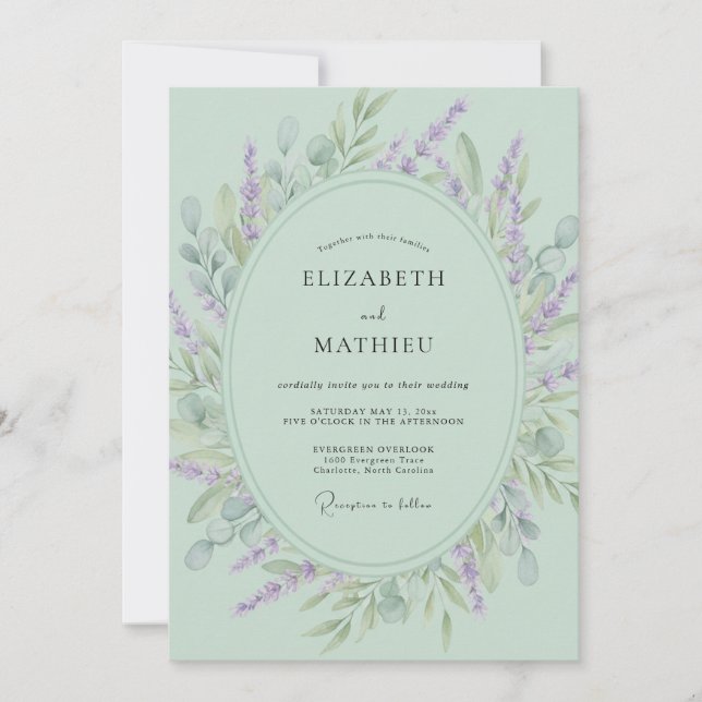 Convite Casamento Botânico Floral em Verde Menta (Frente)