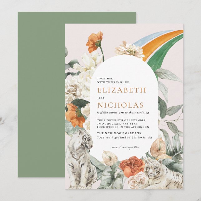 Convite Casamento Botânico Floral Greenery Boho Retro (Frente/Verso)