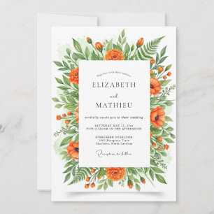 Convite Casamento Botânico Floral Laranja