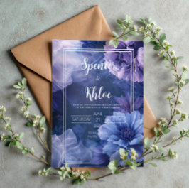 Convite Casamento Botânico Floral Malva Azul Naval Melancó
