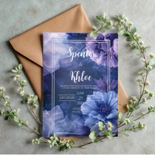 Convite Casamento Botânico Floral Malva Azul Naval Melancó