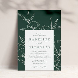 Convite Casamento Botânico Floral Moderno Verde Escuro e C