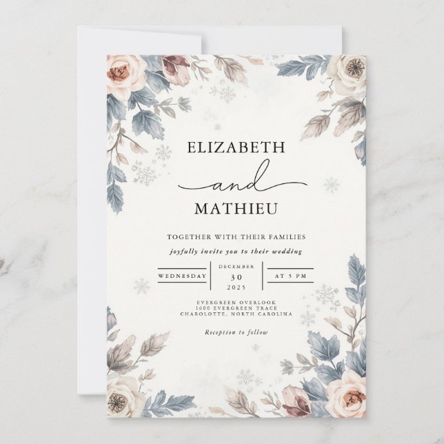 Convite Casamento Botânico Floral Molho Azul (Frente)