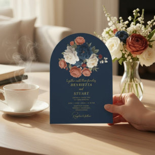 Convite Casamento Botânico Floral Naval em Arco Tudo-em-Um