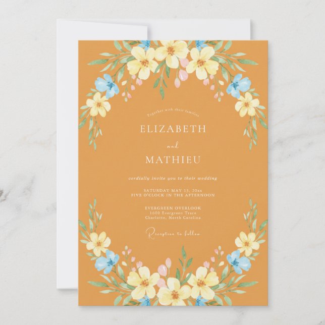 Convite Casamento Botânico Floral Ócre (Frente)