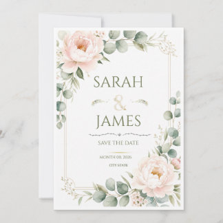 Convite Casamento Botânico Floral Pastel Elegante Minimali