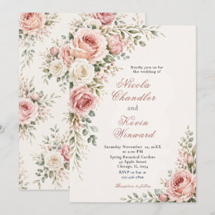 Convite Casamento Botânico Floral Rosa Bege