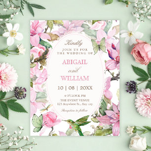 Convite Casamento botânico floral rosa da natureza