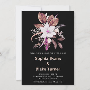 Convite Casamento Botânico Floral Rosa e Marrom Preto