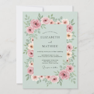Convite Casamento Botânico Floral Rosa Empoeirado