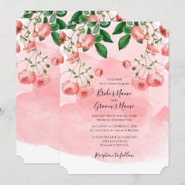 Convite Casamento Botânico Floral Rosa-Rosa de Vintage