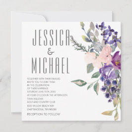 Convite Casamento Botânico Floral Roxo Rosa