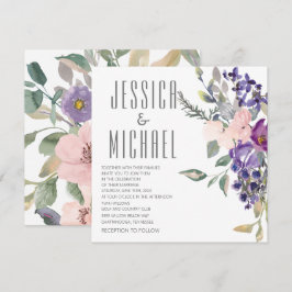 Convite Casamento Botânico Floral Roxo Rosa