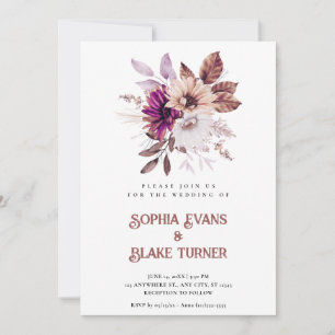 Convite Casamento Botânico Floral Rústico de Outono Branco