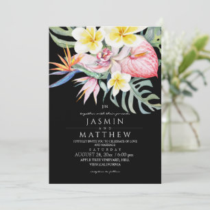 Convite Casamento Botânico Floral Tropical Preto