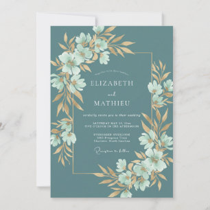 Convite Casamento Botânico Floral Turquesa