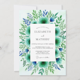 Convite Casamento Botânico Floral Verde-azulado