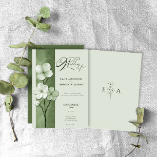 Convite Casamento Botânico Floral Verde Salvia Desenhado à