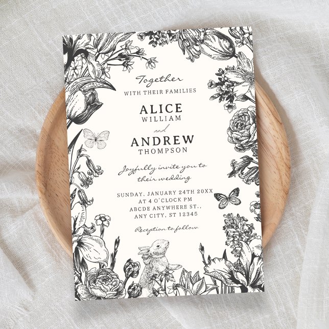 Convite Casamento botânico floral vintage (Criador carregado)