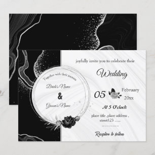 Convite casamento botânico flores cinza prata & preto