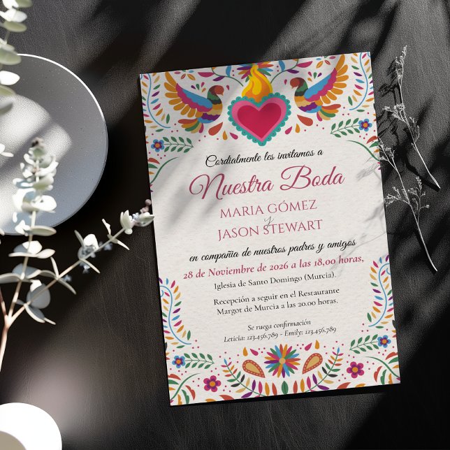 Convite Casamento Botânico Flores Coloridas Fiesta Espanho (Fiesta Colorful Flowers Botanical Spanish Wedding Invitation)