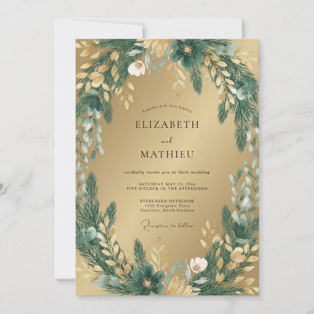 Convite Casamento Botânico Floresta Dourada (Frente)