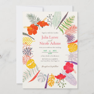 Convite Casamento Botânico Floresta Selvagem Hibisco Tropi