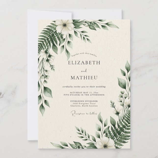 Convite Casamento Botânico Florestal Verde Esmeralda (Frente)
