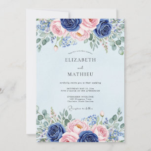 Convite Casamento Botânico Florido Azul Claro